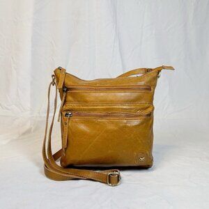 Wise Owl Camel Tan Leather Swingpack Crossbody Bag